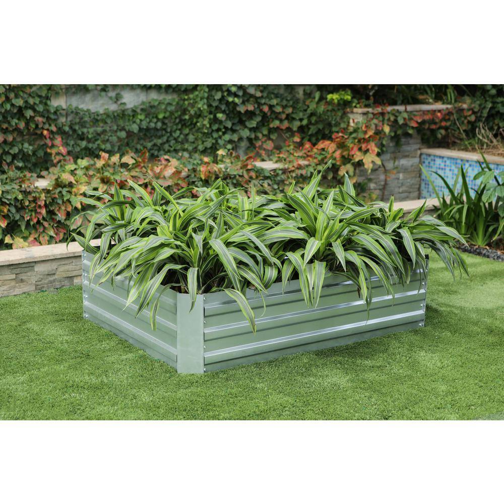 48" Silver Galvanized Steel Rectangular Raised Garden Bed