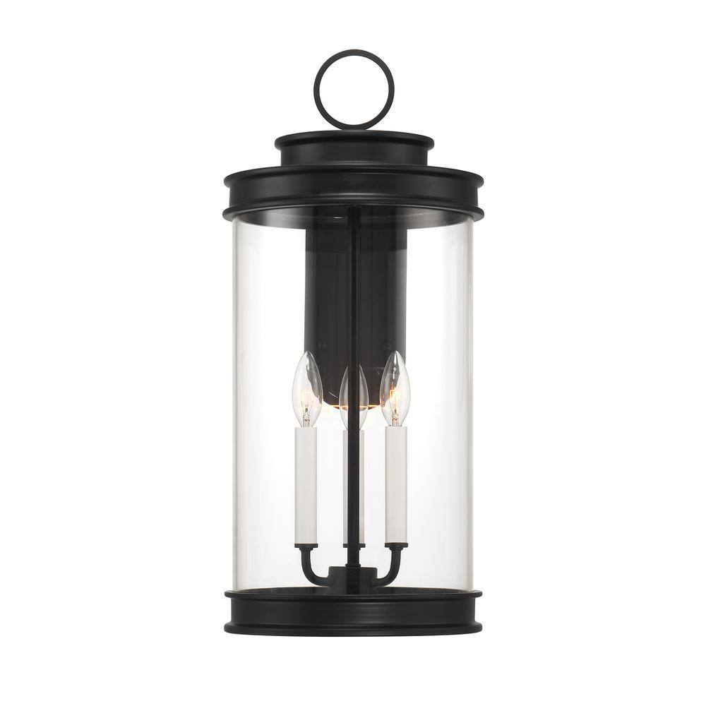 Matte Black 3-Light Outdoor Wall Lantern with Clear Glass Shade