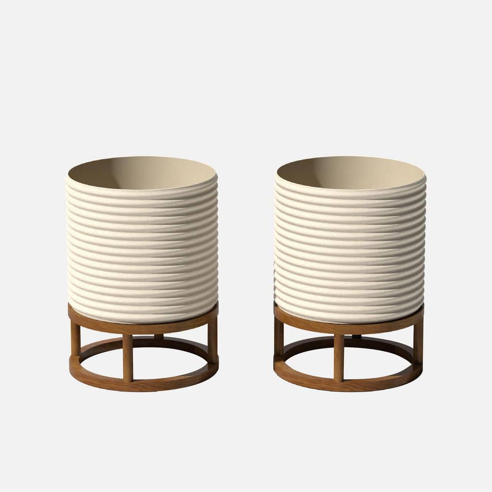 Mod 18.5 in. Raised with Stand Round Sand Plastic Planter with Brown Stand (2 Pack) price history on PriceWatchPro