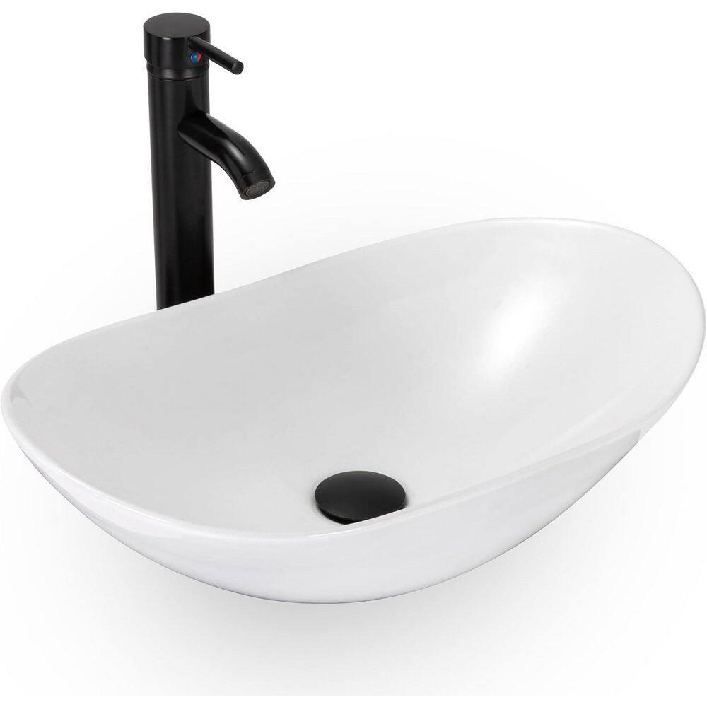 20.7 in. W Modern Oval Ceramic Vessel Sink in White with Chrome Fauect Pop Up Drain Set price history on PriceWatchPro