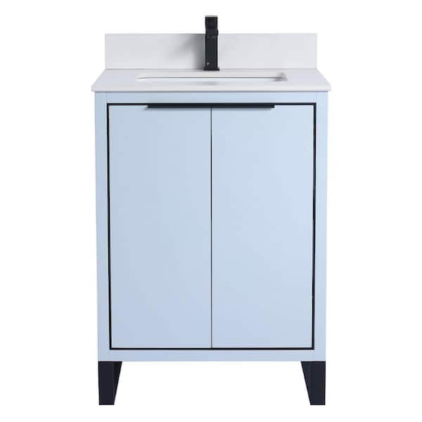 FINE FIXTURES Opulence 24 in. W x 18 in. D x 33.5 in. H Bath Vanity in Pastel Blue with White Single sink Top