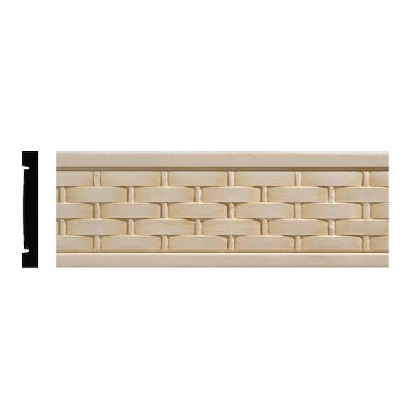 990 11/32 in. x 2-1/2 in. x 96 in. White Hardwood Embossed Basketweave Chair Rail Moulding