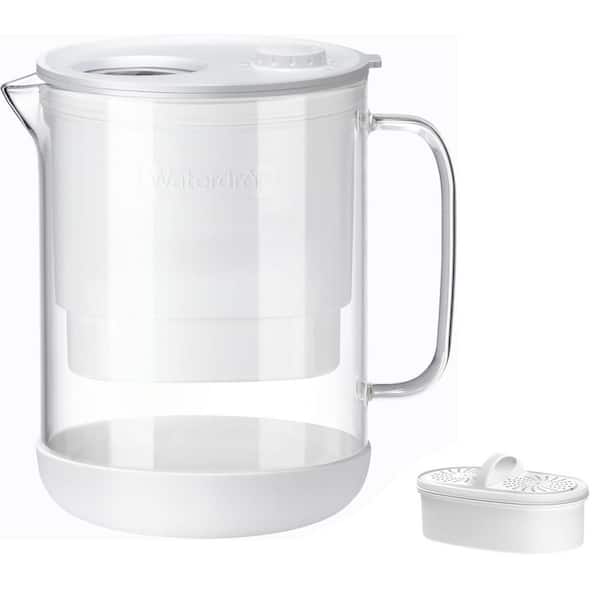 Glass Water Filter Pitcher with 1 + 1 Filters, NSF 53 42 and 372 Certified, 7-Cup, Easy to Clean, White