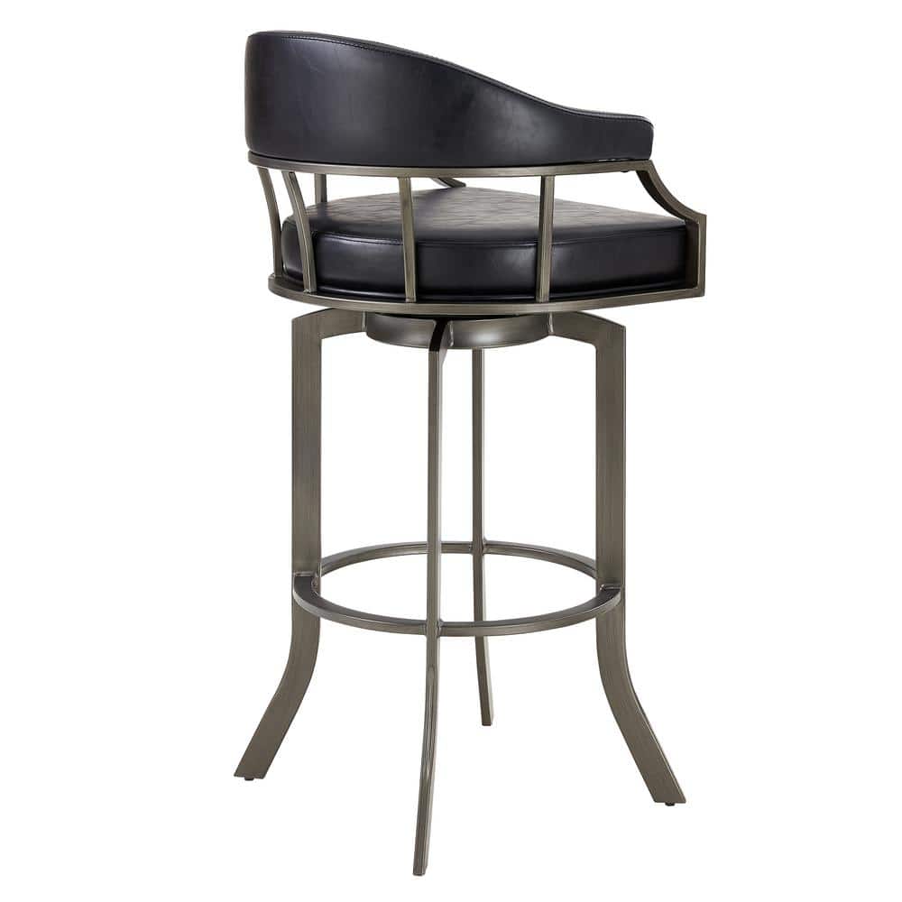 Transitional Swivel Saddle 24" Black Leather and Metal Bar Stool