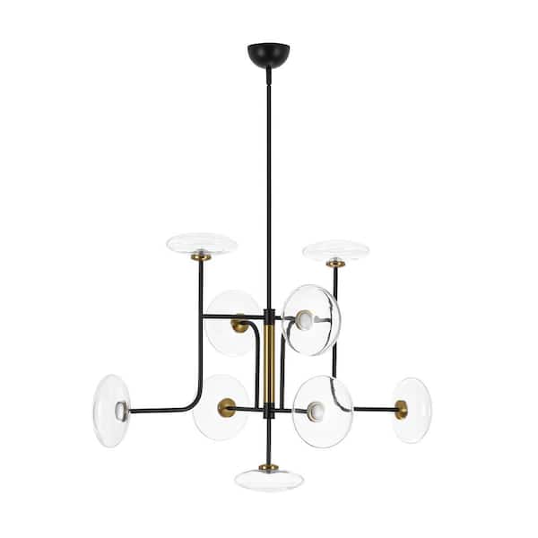 Toluo 9-Light 43.3 in. W Matte Black Integrated LED Chandelier with Saucer Glass Shade Modern Sputnik Living Room Light