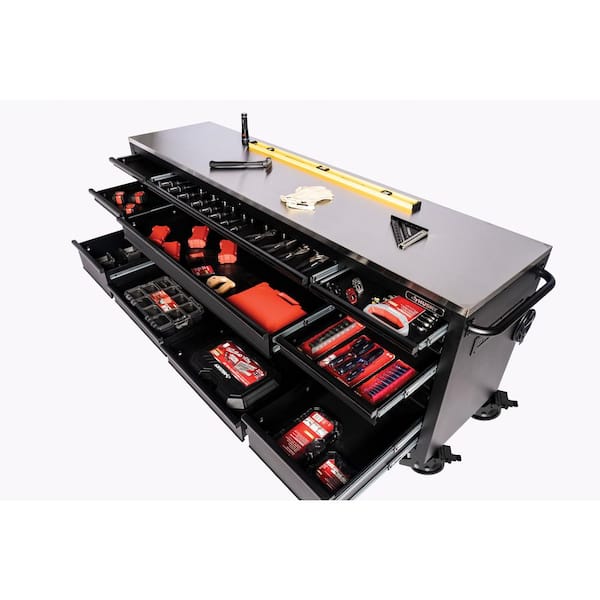 Husky Tool Storage Heavy Duty 96 in. W x 24 in. D Matte Black Mobile Workbench Cabinet with Stainless Steel Top