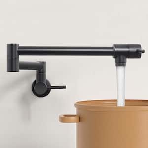 Wall Mounted Pot Filler with Double Joint Swing Arm 2 Handles in Matte Black