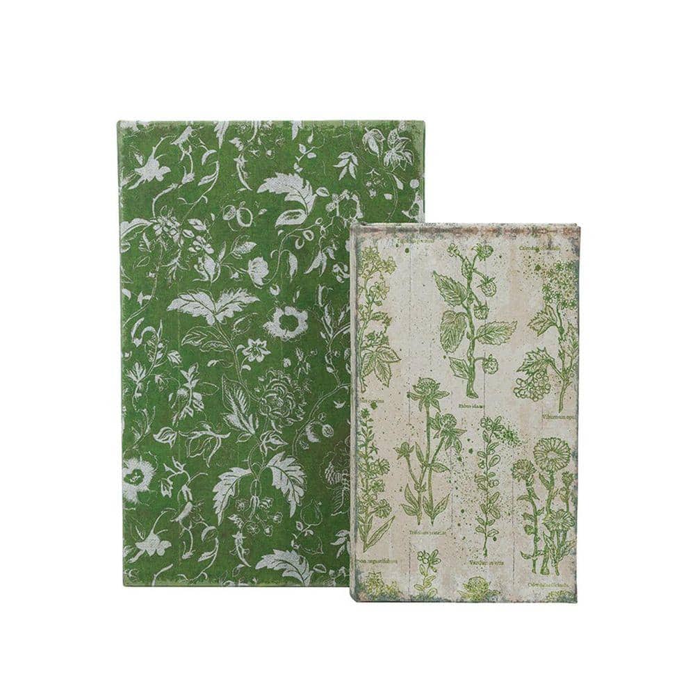 Green and White 11 in. x 3 in. MDF Decorative Book Box 2-PC with
