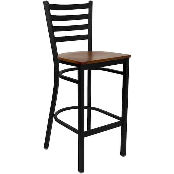 Flash Furniture Hercules Series 28.75 in. Cherry Wood Seat/Black Metal Frame Bar Stool
