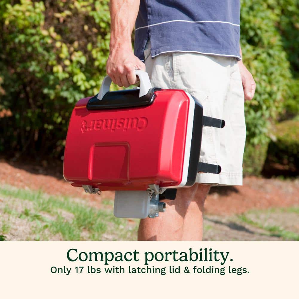 Cuisinart Red Portable Tabletop Propane Gas Grill with Folding Legs