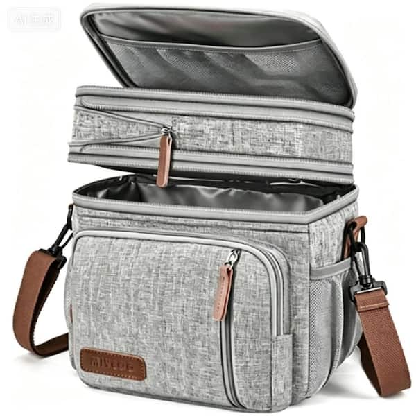 Double Deck Lunch Bag 15.85 qt. Leakproof Insulated Soft-Side Cooler in Grey