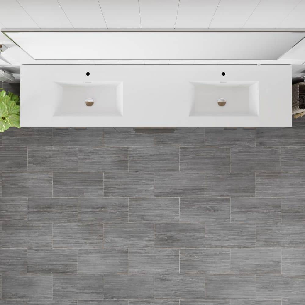 Eviva Lugano 84" Gray Modern Freestanding Double Sink Vanity with Acrylic Top