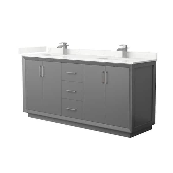 Wyndham Collection Strada 72 in. W x 22 in. D x 35 in. H Double Bath Vanity in Dark Gray with Giotto Quartz Top