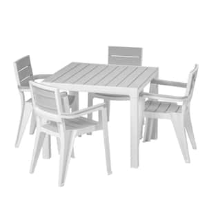 Madeira 5-Piece White and Gray Indoor and Outdoor 4-Seat Square Table and 4 Arm Chair Set