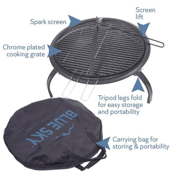 Blue Sky Outdoor Living 36-in Round Barrel Fire Pit with Swing Away Grill, Black