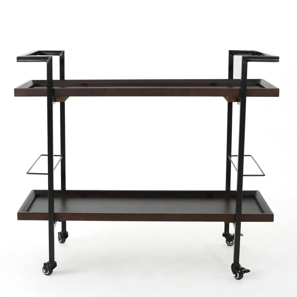 Gerard Dark Walnut Industrial Wood Bar Cart with Storage