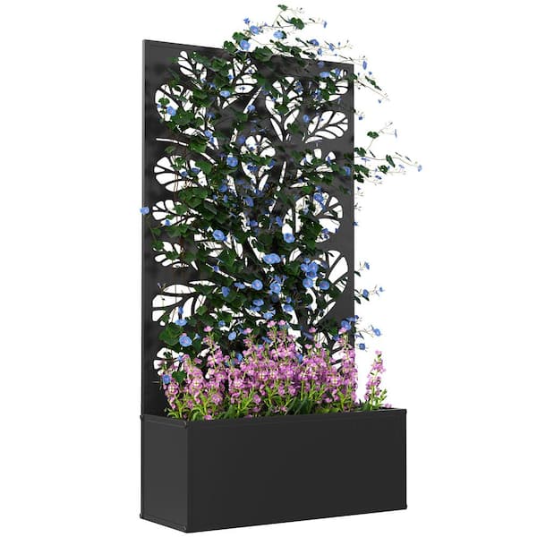 Outsunny Metal Raised Garden Bed with Trellis, Freestanding or Wall Mounted Raised Flower Bed