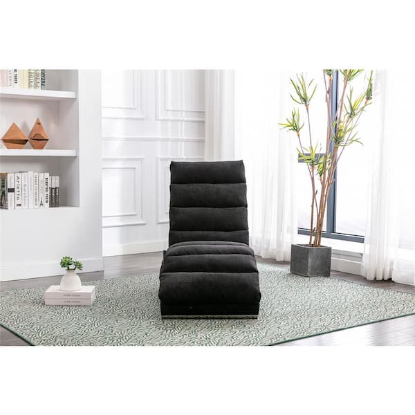 Modern Black Polyester 140° Backrest Design Linen Chaise Lounge Indoor Chair, Long Lounger for Office or Living Room