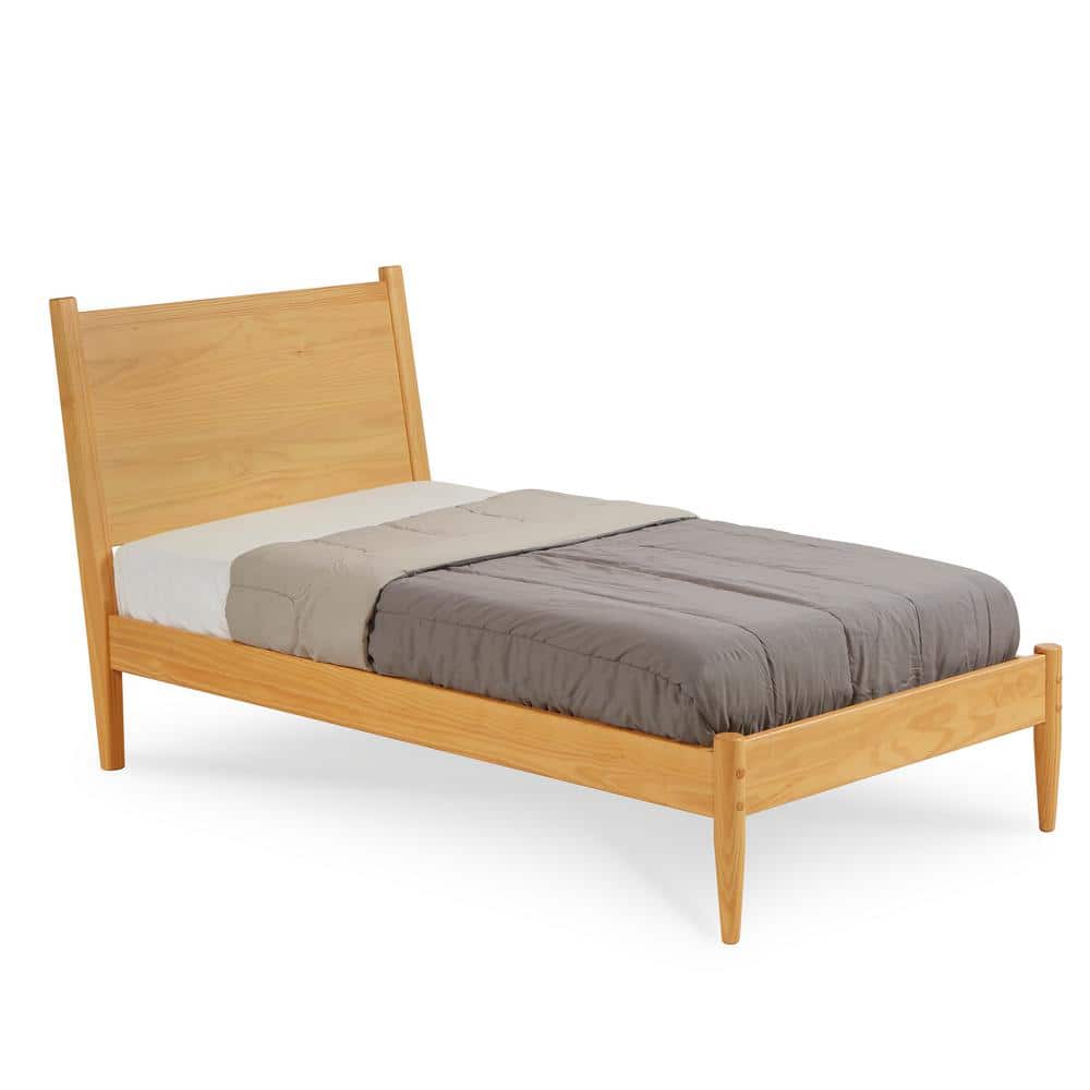 Scandinavian Oak Twin Pine Wood Platform Bed with Slats