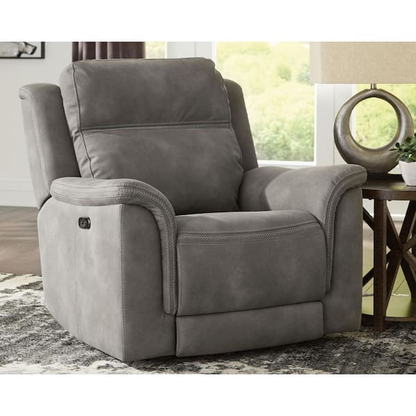 Next-Gen DuraPella Gray Faux Leather Zero Gravity Power Recliner with Adjustable Headrest