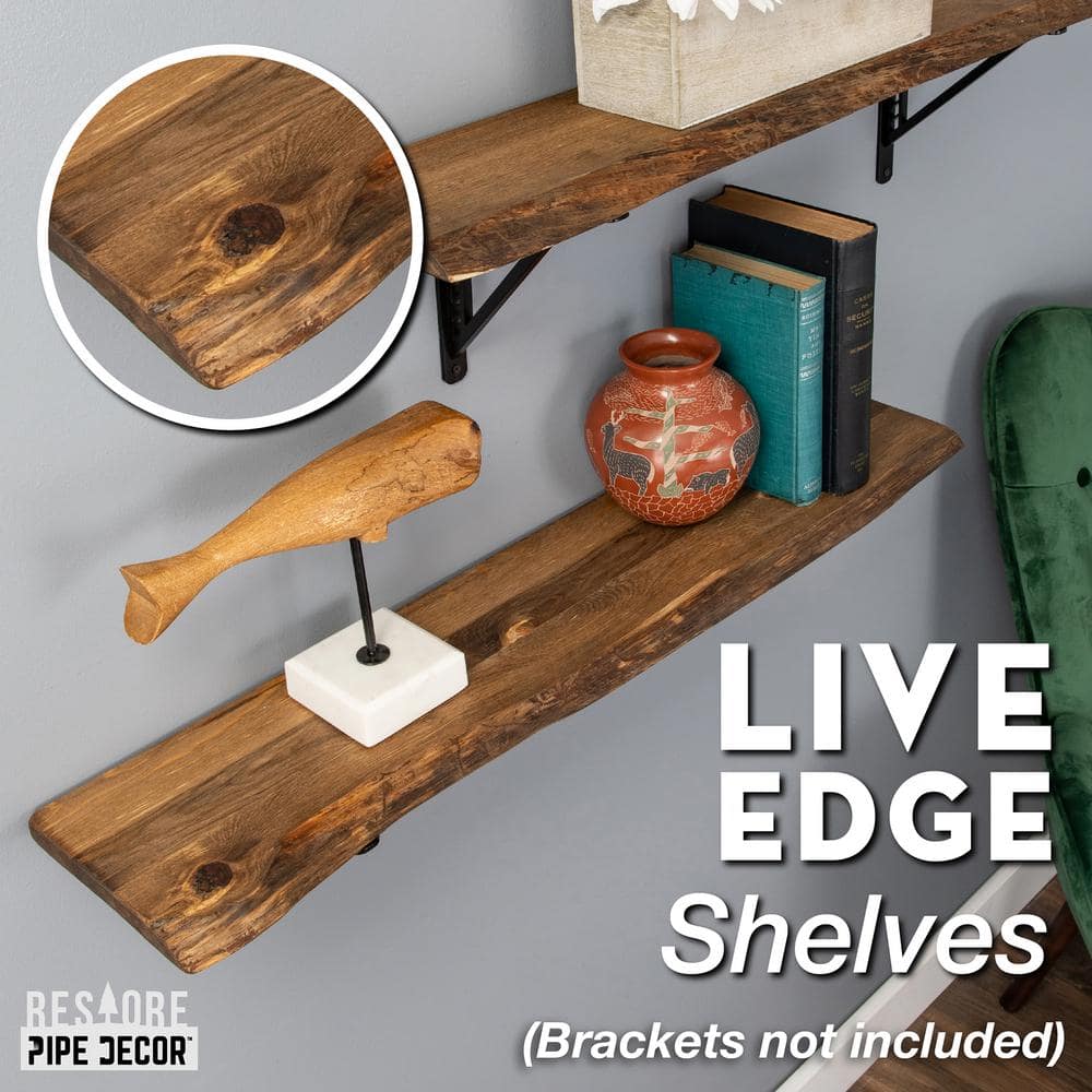 36" Medium Brown Solid Pine Live Edge Wall Shelf Set