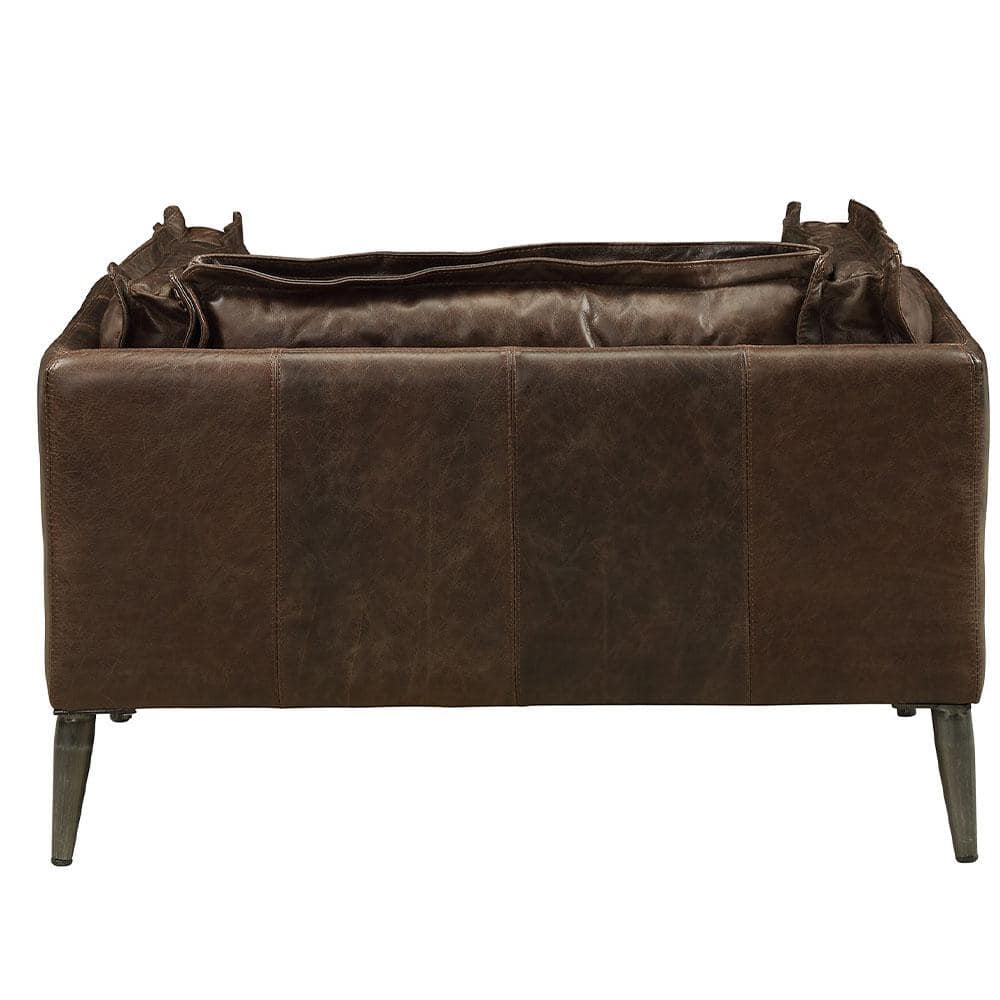 Distressed Brown Leather and Wood Accent Chair