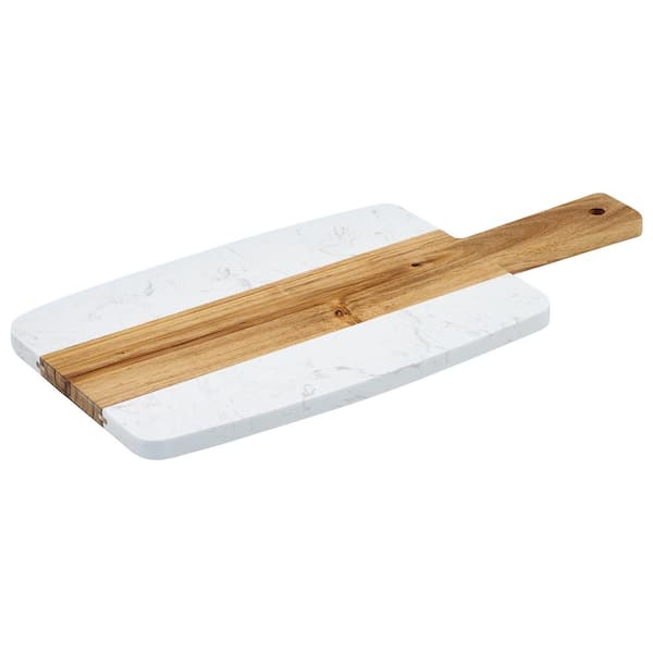 Winco 15 in. Marble and Wood Serving Board
