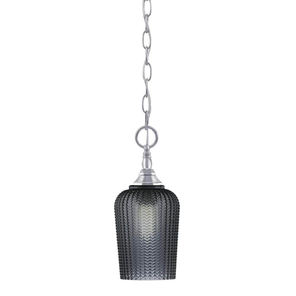 Elva 100-Watt 1-Light Chrome Shaded Pendant Light with 5 in. Smoke Glass Sh