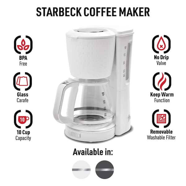 HADEN Starbeck 1.5 l 10 Cup Drip Coffee Maker with Textured PP/ABS Body and  Glass Coffee Carafe, Bright White 75122 - The Home Depot