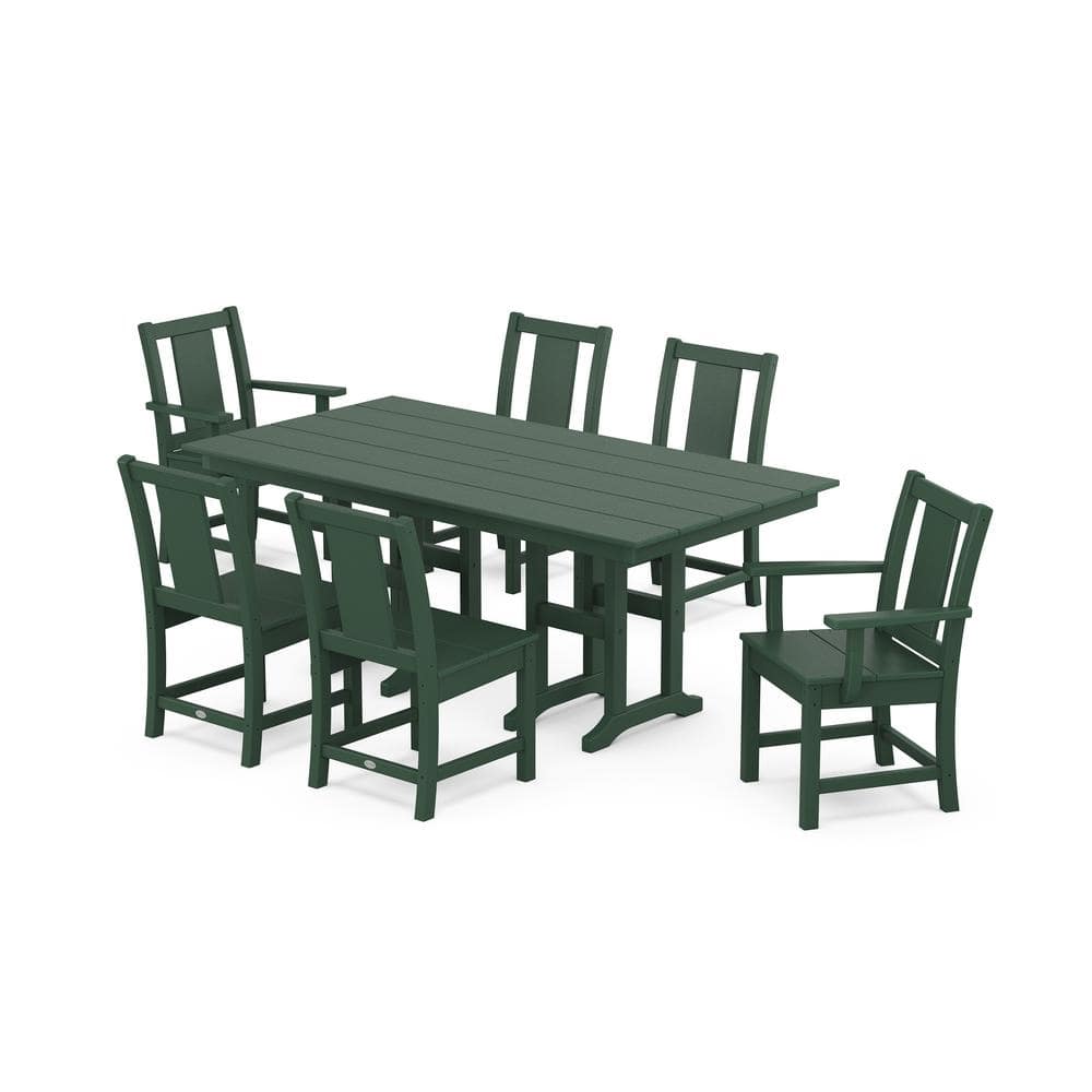Prairie 7-Piece Farmhouse Plastic Rectangular Outdoor Dining Set in Green price history on PriceWatchPro