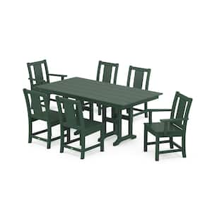 Prairie 7-Piece Farmhouse Plastic Rectangular Outdoor Dining Set in Green