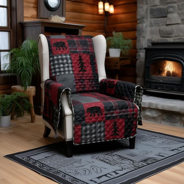 Red Forest Black and Red Polyester 1-Piece Furniture Chair Slipcover