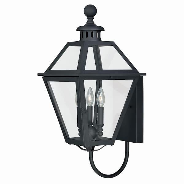 Nottingham 3 Light Black Empire Outdoor Wall Lantern Clear Glass