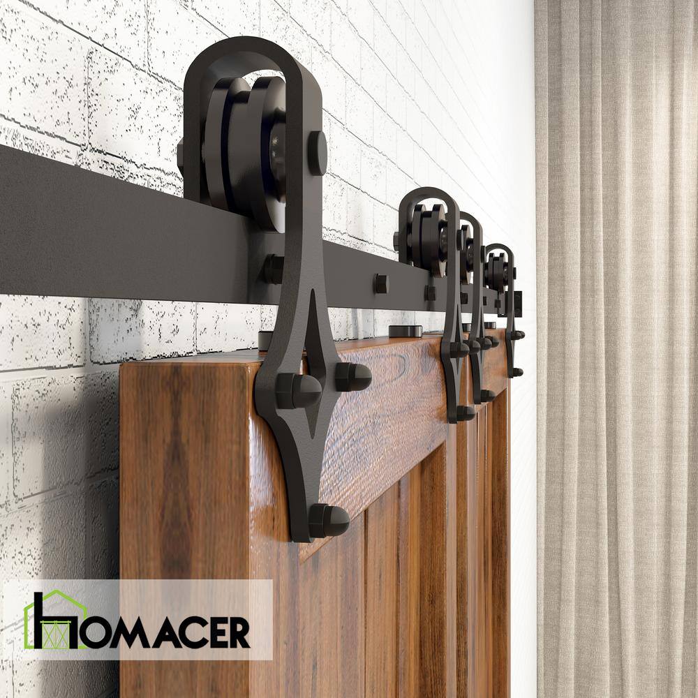 4ft Black Rustic Sliding Barn Door Hardware Kit with Diamond Design Roller