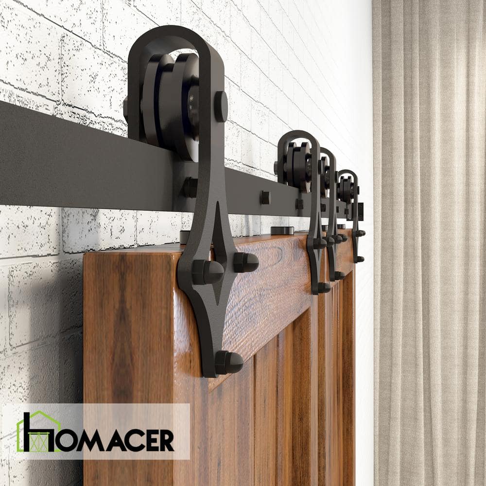 Rustic Black Double Barn Door Hardware Kit with Diamond Design