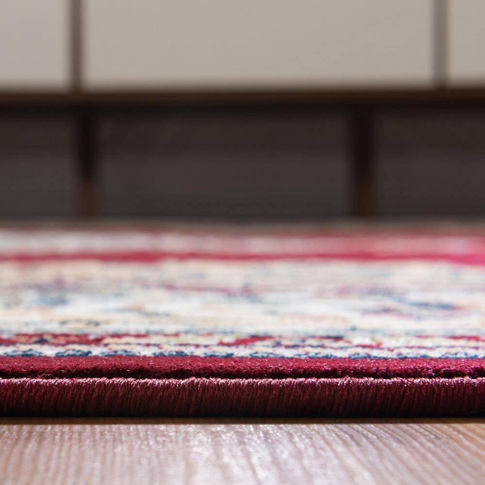 Burgundy and Cream 8' x 10' Synthetic Traditional Area Rug