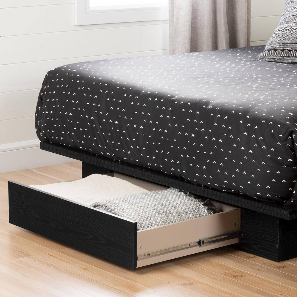 Black Oak Queen Platform Bed with Single Drawer