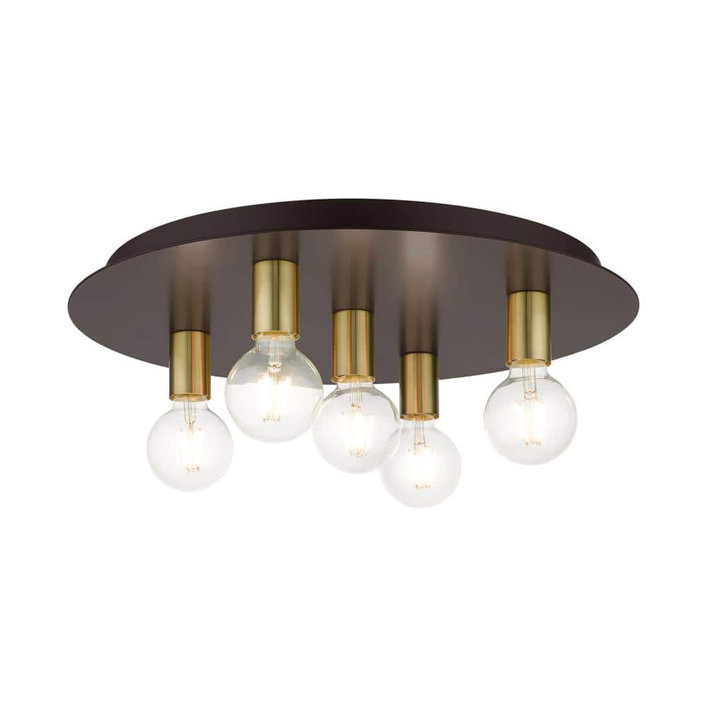 Bonham 20 in. 5-Light Bronze Flush Mount with Satin Brass Accents price history on PriceWatchPro
