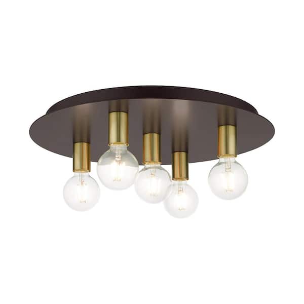 AVIANCE LIGHTING Bonham 20 in. 5-Light Bronze Flush Mount with Satin Brass Accents