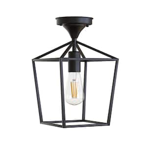 1-Light 7 in.1-Light Black Flush Mount with Industrial Cage Shade