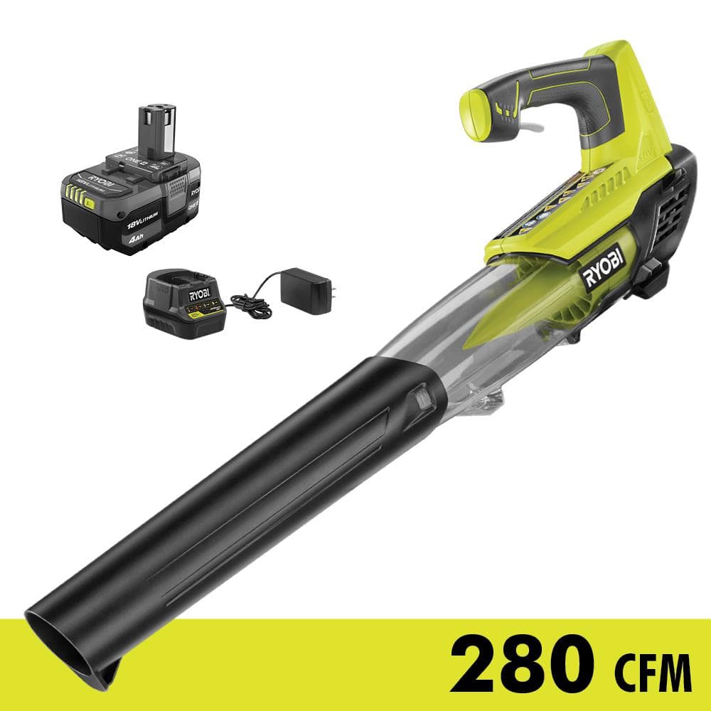 RYOBI ONE+ 18V 100 MPH 280 CFM Cordless Battery Variable-Speed Jet Fan Leaf  Blower with 4.0 Ah Battery and Charger P2180 The Home Depot
