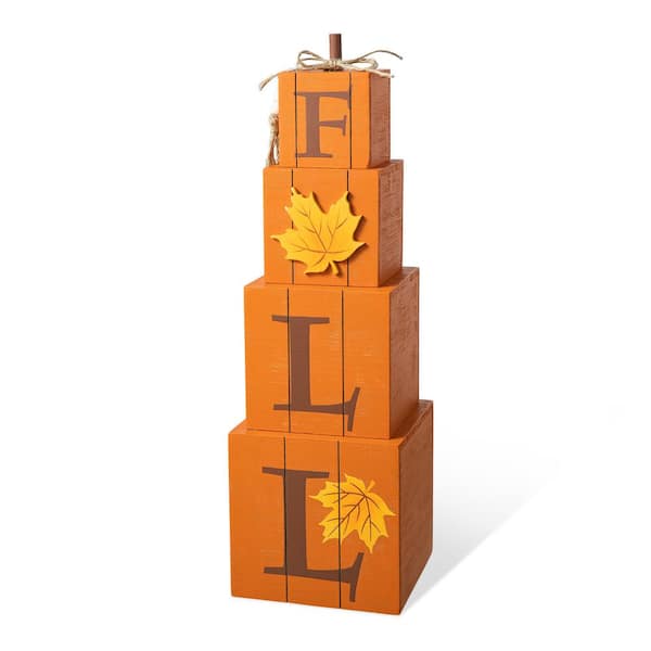 Glitzhome 25.5 in. H Halloween and Fall Wood Reversible Boxed Porch Decor