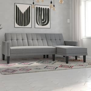 Harlow Small Space Sectional Futon Grey Linen