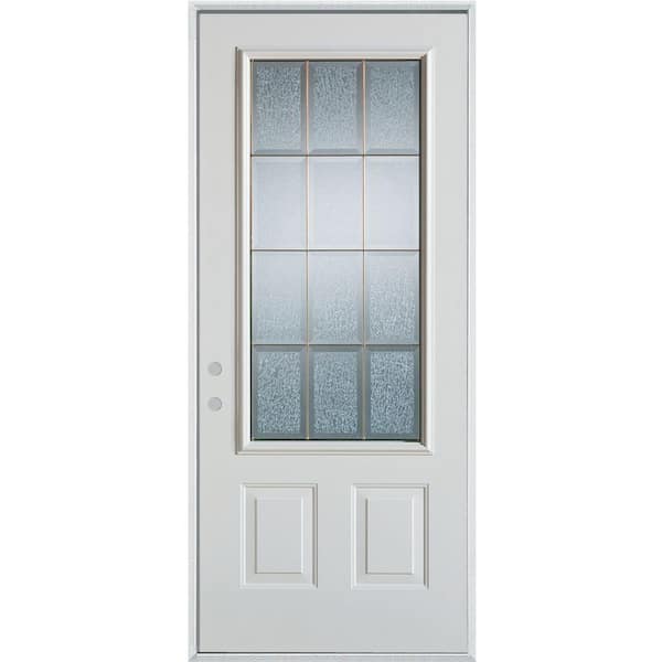 Stanley Doors 36 in. x 80 in. Geometric Clear and Brass 3/4 Lite 2-Panel Painted White Right-Hand Inswing Steel Prehung Front Door