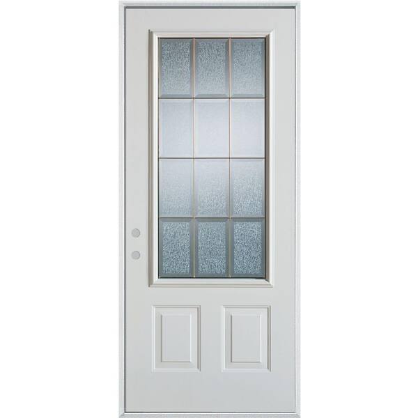 Stanley Doors 32 in. x 80 in. Geometric Glue Chip and Brass 3/4 Lite 2-Panel Painted Right-Hand Inswing Steel Prehung Front Door