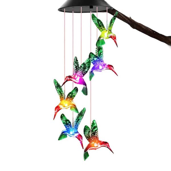 Solar Hummingbird Wind Chimes for Outside Garden, Solar Lights Outdoor Waterproof Mobile Decoration for Patio Yard