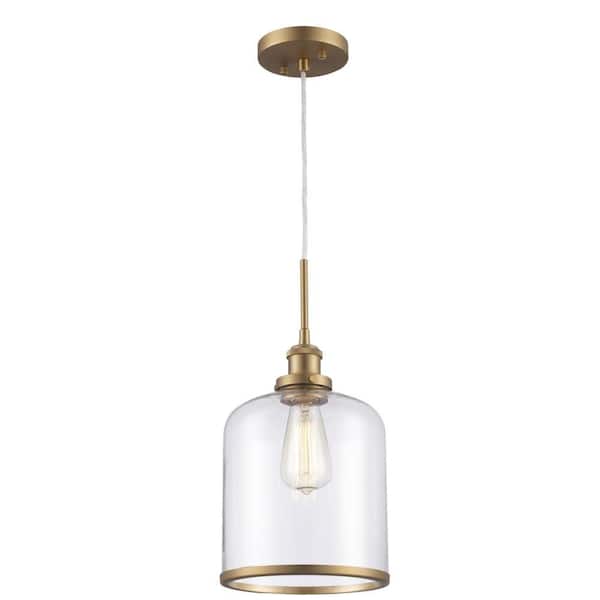 Bel Air Lighting Dorina 1-Light Antique Gold Mason Jar Mini Pendant Light Fixture with Clear Glass Shade