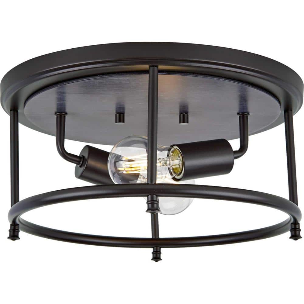 Durrell Collection 13" Matte Black Rustic Flush Mount with Glass