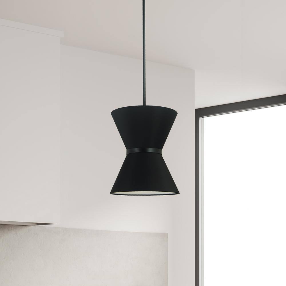 Matte Black 12" Transitional Drum Pendant with Incandescent Lighting
