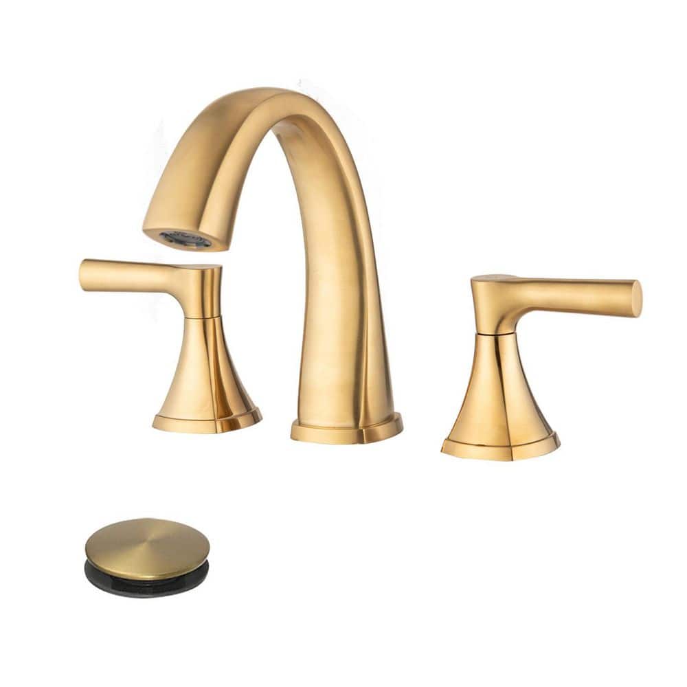 8 in. Widespread Stainless Steel Double Handle Bathroom Faucet with Pop Up Drain in Brushed Gold price history on PriceWatchPro